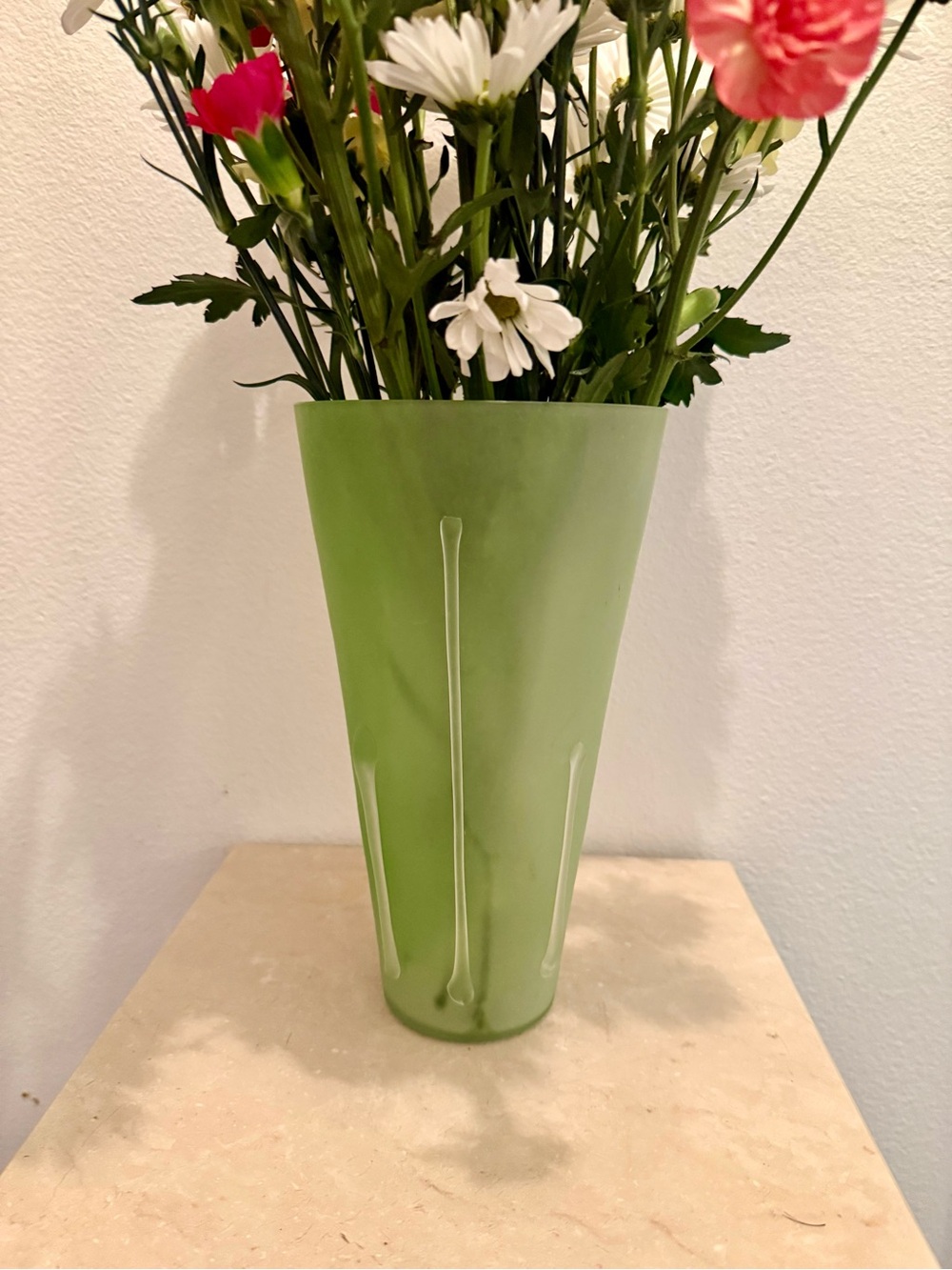 Lime green 10”H vase.